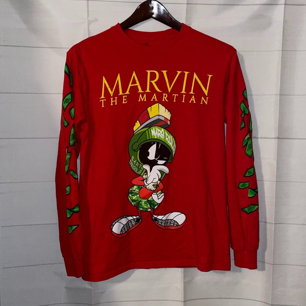 Looney Tunes Marvin The Martian Long Sleeve T Shirt Red Mars Rules